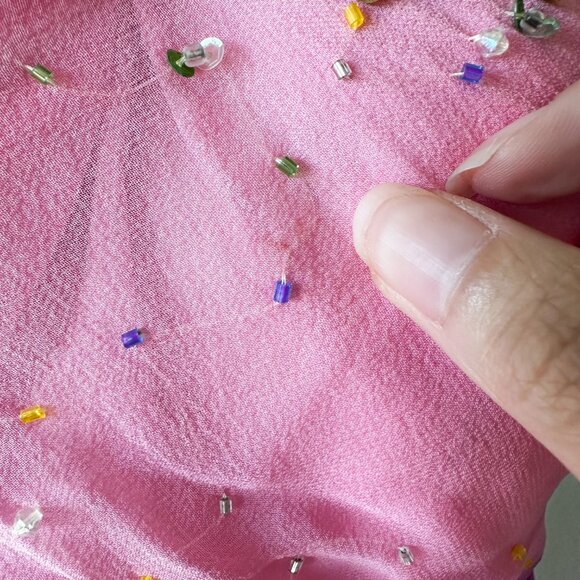 Vintage Pink Strapless Beaded Ruffle Asymmetric High Low Midi Prom Dress Size M - Picture 14 of 14